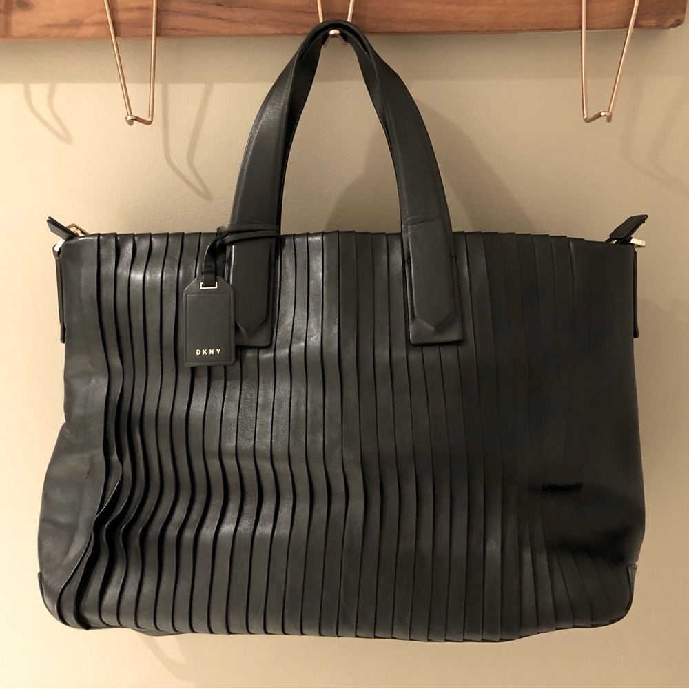 Large black leather DKNY tote